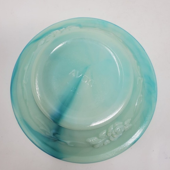 Vintage Avon Bath Oil Milk Glass Decanter Stopper Jadeite Rose Floral Bottle - Picture 12 of 13